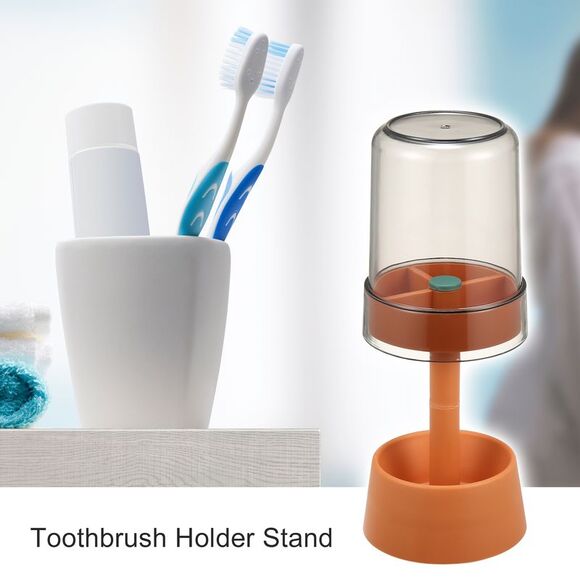 Bathroom 3 Slots PP Toothbrush Holder Stand with Cover Orange 8.66''x2.99'' - Picture 2 of 6